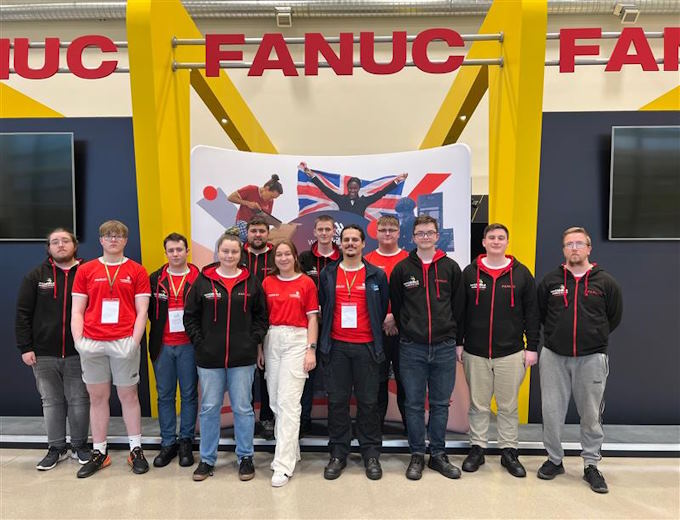 Pictured are last year’s finalists of the WorldSkills Industrial Robotics competition, a trail-blazing industry-education initiative. Five teams have made it through to the 2023 Industrial Robotics National Final at FANUC’s UK headquarters in Coventr