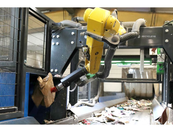 London-based Recycleye uses proprietary AI vision technology in conjunction with FANUC 6-axis LR Mate robots to automate the detection and sorting of dry mixed recyclables, traditionally a largely manual process