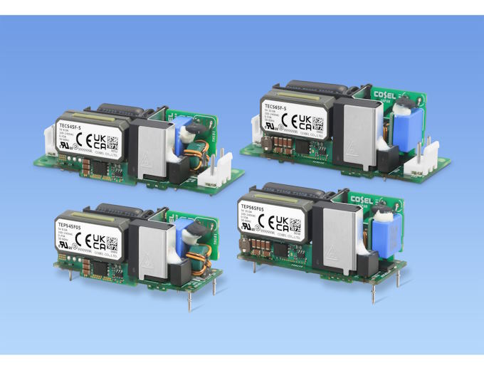 Based on the latest power electronics technologies, e.g. GaN, planar-magnetics, the COSEL TECS/TEPS 45W and 65W save up to 58 percent board space for industrial applications Based on the latest power electronics technologies, e.g. GaN, planar-magnetics, the COSEL TECS/TEPS 45W and 65W save up to 58 percent board space for industrial applications
