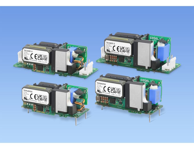 Based on the latest power electronics technologies, e.g. GaN, planar-magnetics, the COSEL TECS/TEPS 45W and 65W save up to 58 percent board space for industrial applications