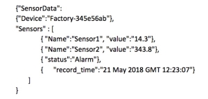 Figure 3. Example of a sensor output in JSON format – Image copyright of Premier farnell Figure 3. Example of a sensor output in JSON format – Image copyright of Premier farnell